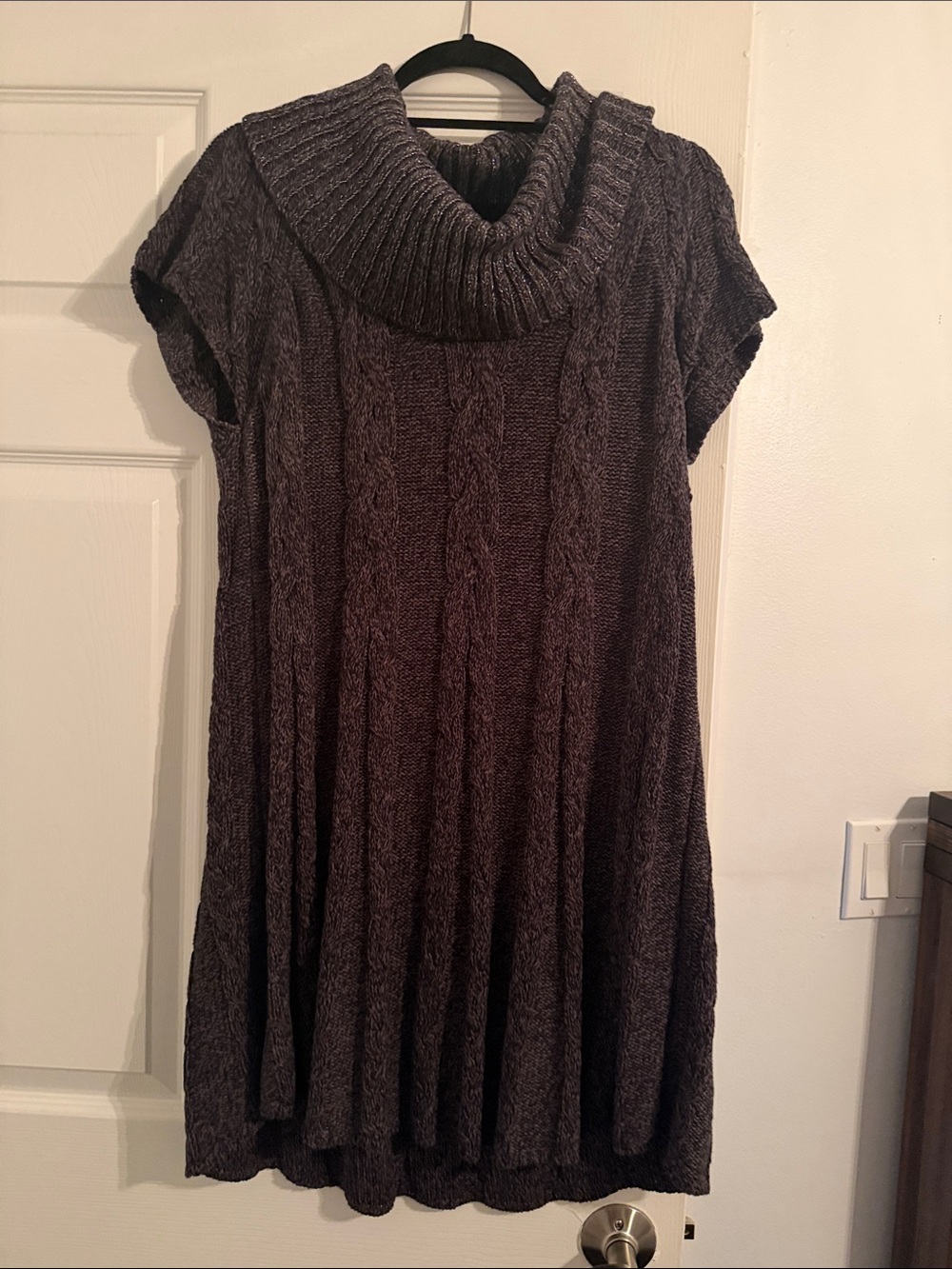 Cowl Neck Cable Knit Swing Dress - Brown